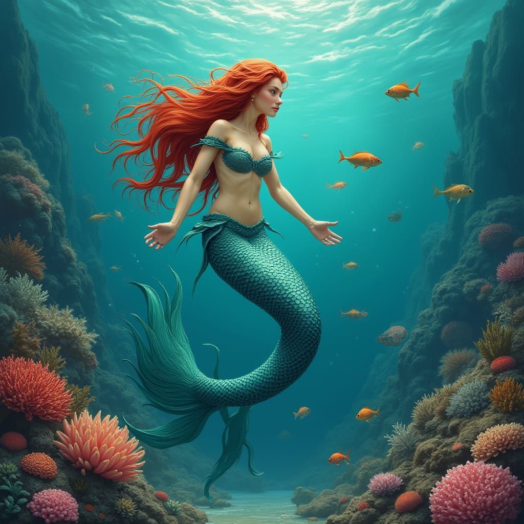 Enchanted Ocean Siren in Whimsical Illustrative Style