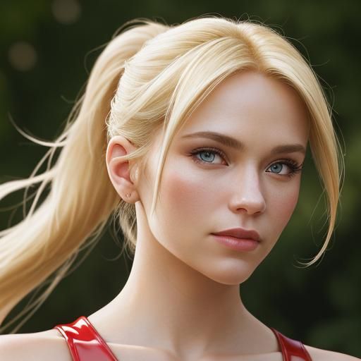 Blonde Woman in Red Latex Dress Dancing Outdoors