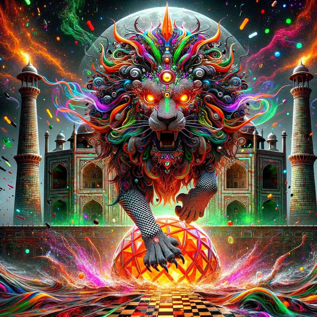 Eerie Sci-Fi Fantasy Diorama with Lion Warlord and Elf Empre...