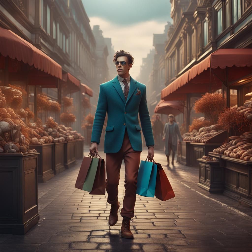Charming Man Shopping: Detailed Fantasy Concept Art
