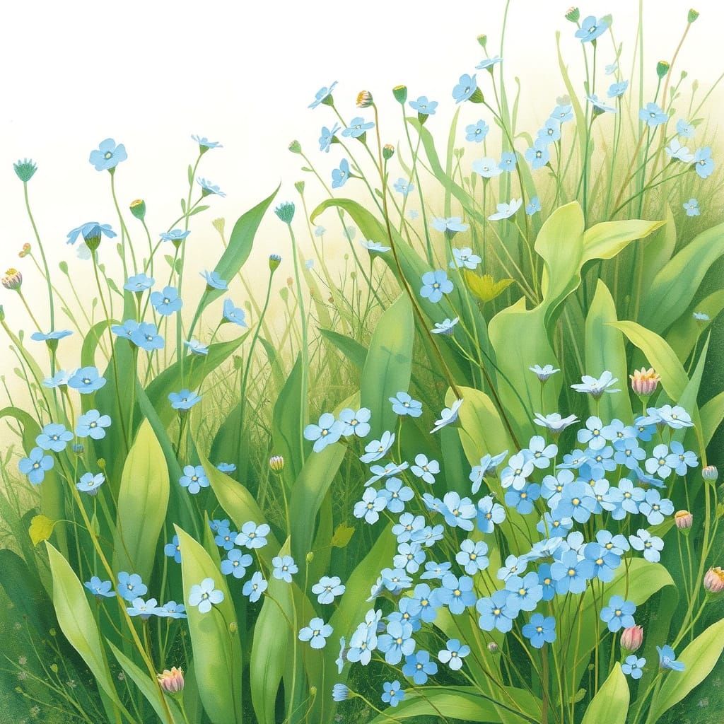 Whimsical Forget-Me-Not Meadow in Dreamy Watercolor Style