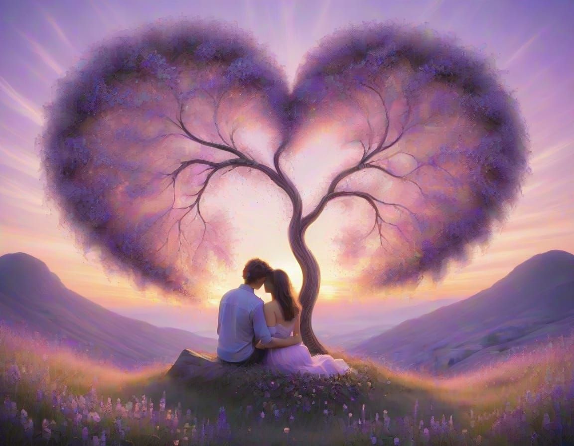 Soft Pastel Impressionist Heart Tree at Sunset