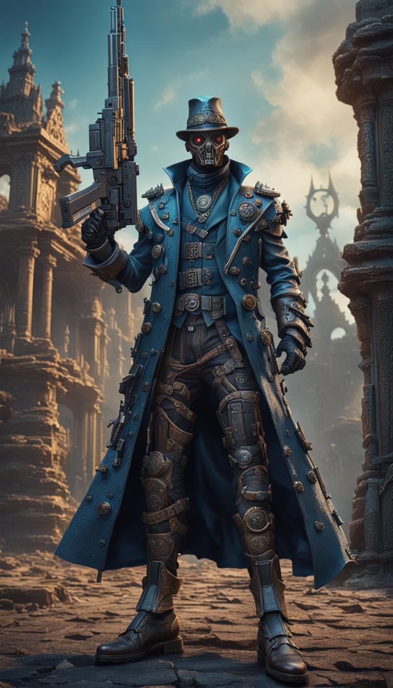 Cyber Gothic Vigilante Statue in Antique Style