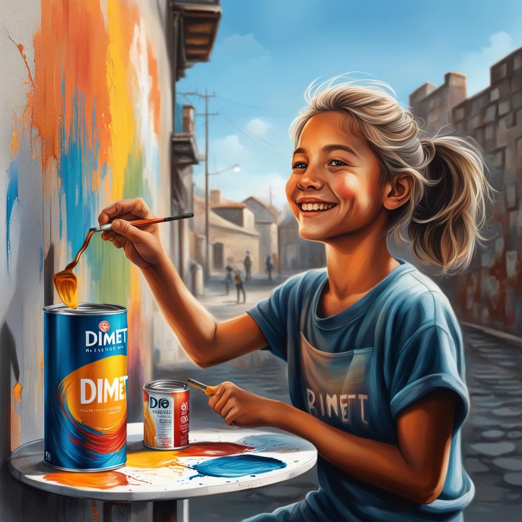 Boy Draws Girl with Dimet Paint: Hyperrealistic Art