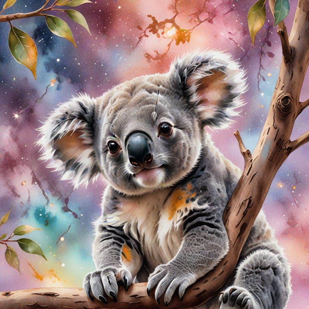 Dreamlike Koala in Watercolor Fantasy Art