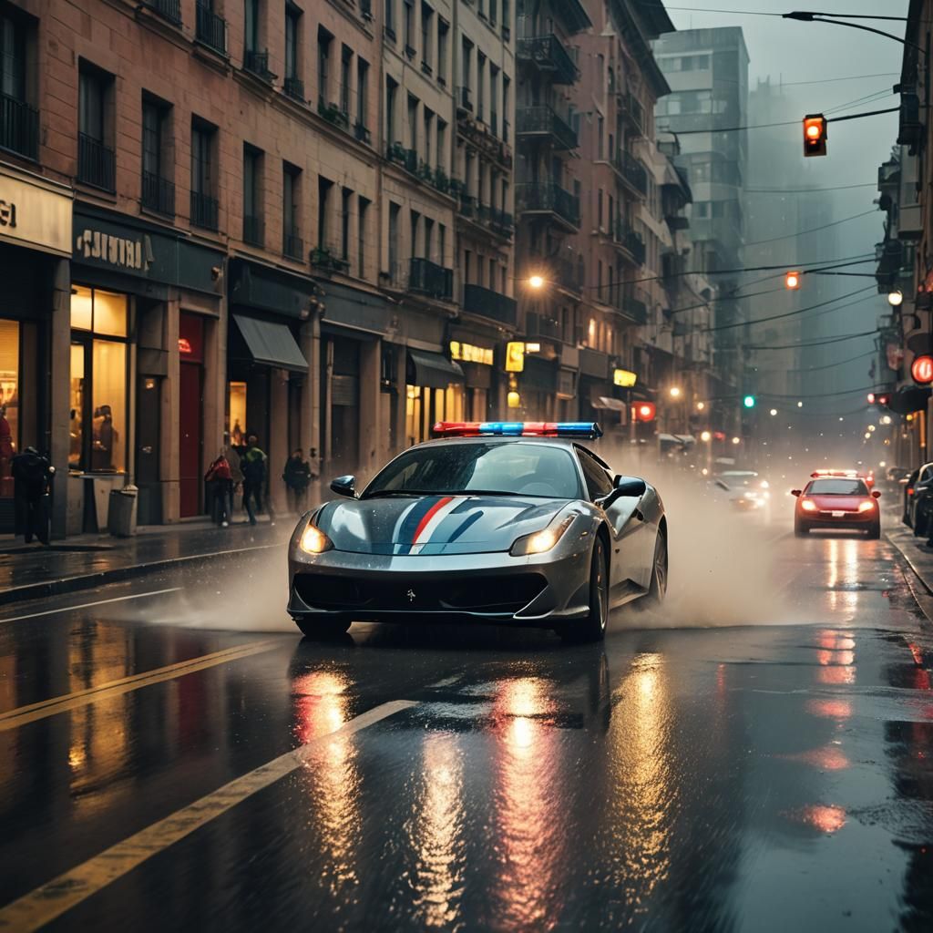 High-Speed Police Chase: Ferrari Italia in Action