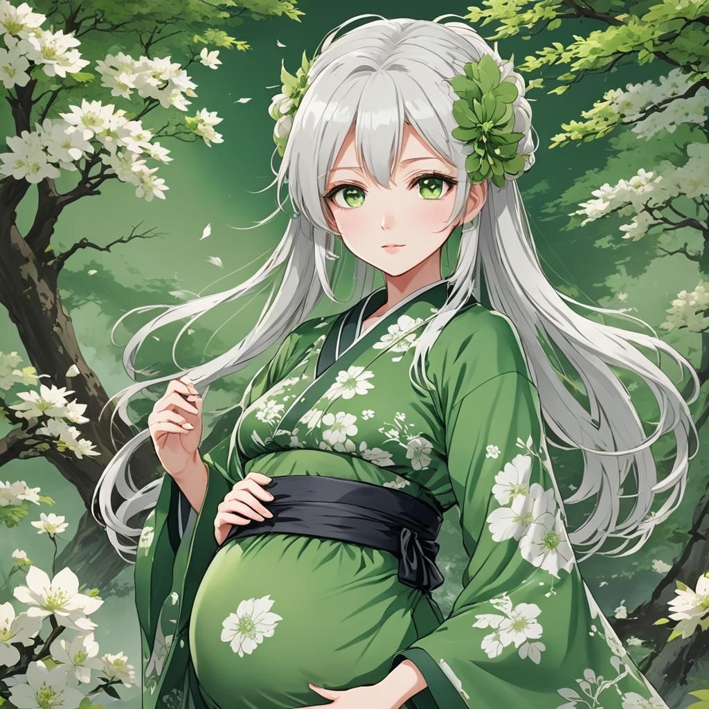Anime Girl in Green Japanese Clothing
