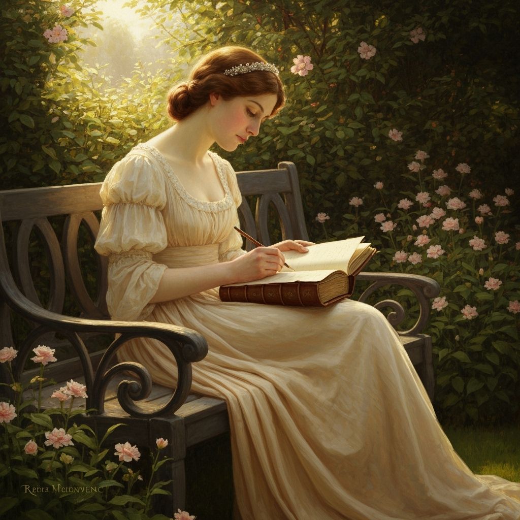 Victorian Woman Writing in Journal, Pre-Raphaelite Style