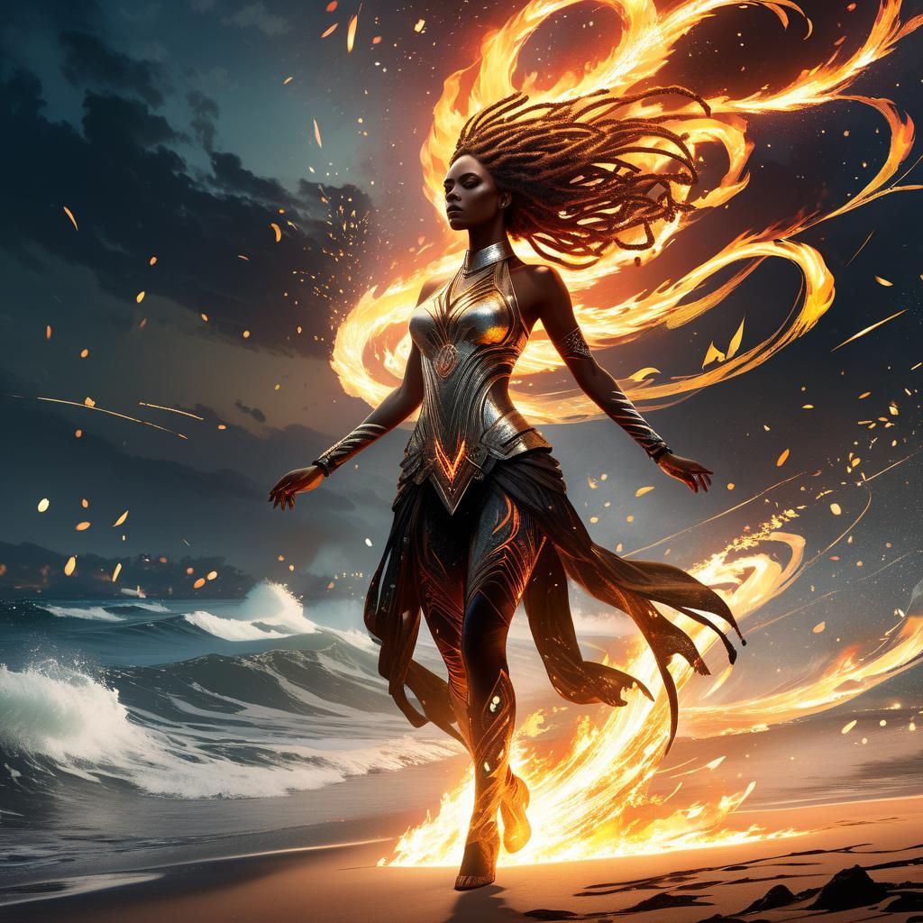 Dynamic Fire Girl with Astral Elements