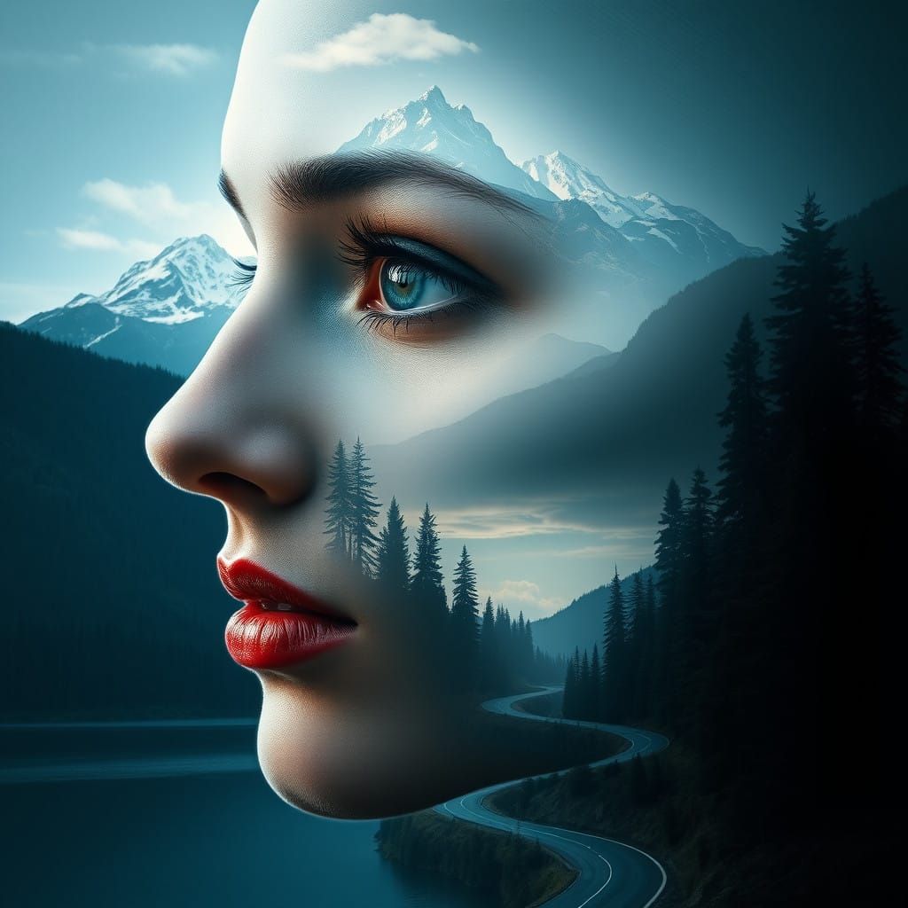 Surreal Portrait of a Woman Embracing Nature's Majesty