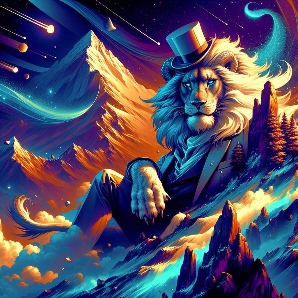 Gentleman Lion on Space Mountain in Futurecore Style