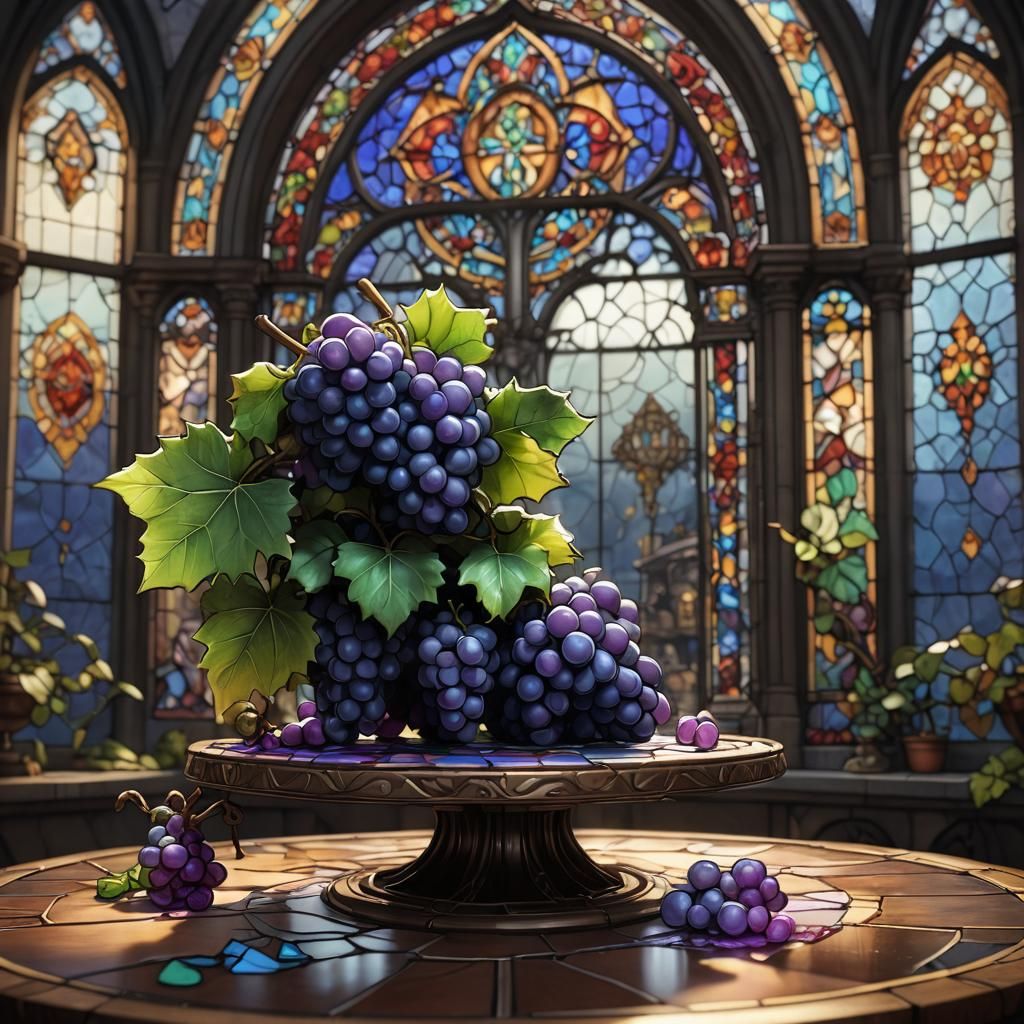 Chibi Grape in Front of Stained Glass Window