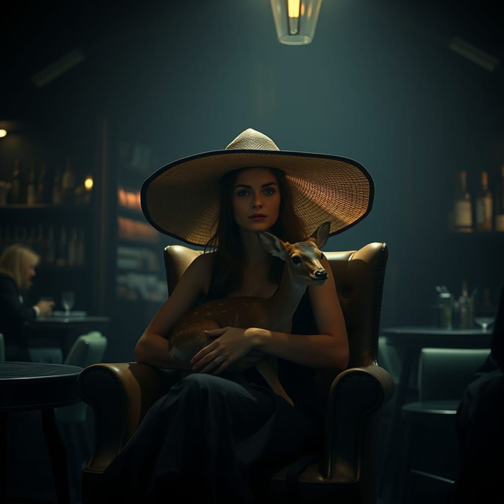 Woman with Deer in Dark Room, Stoddard Style