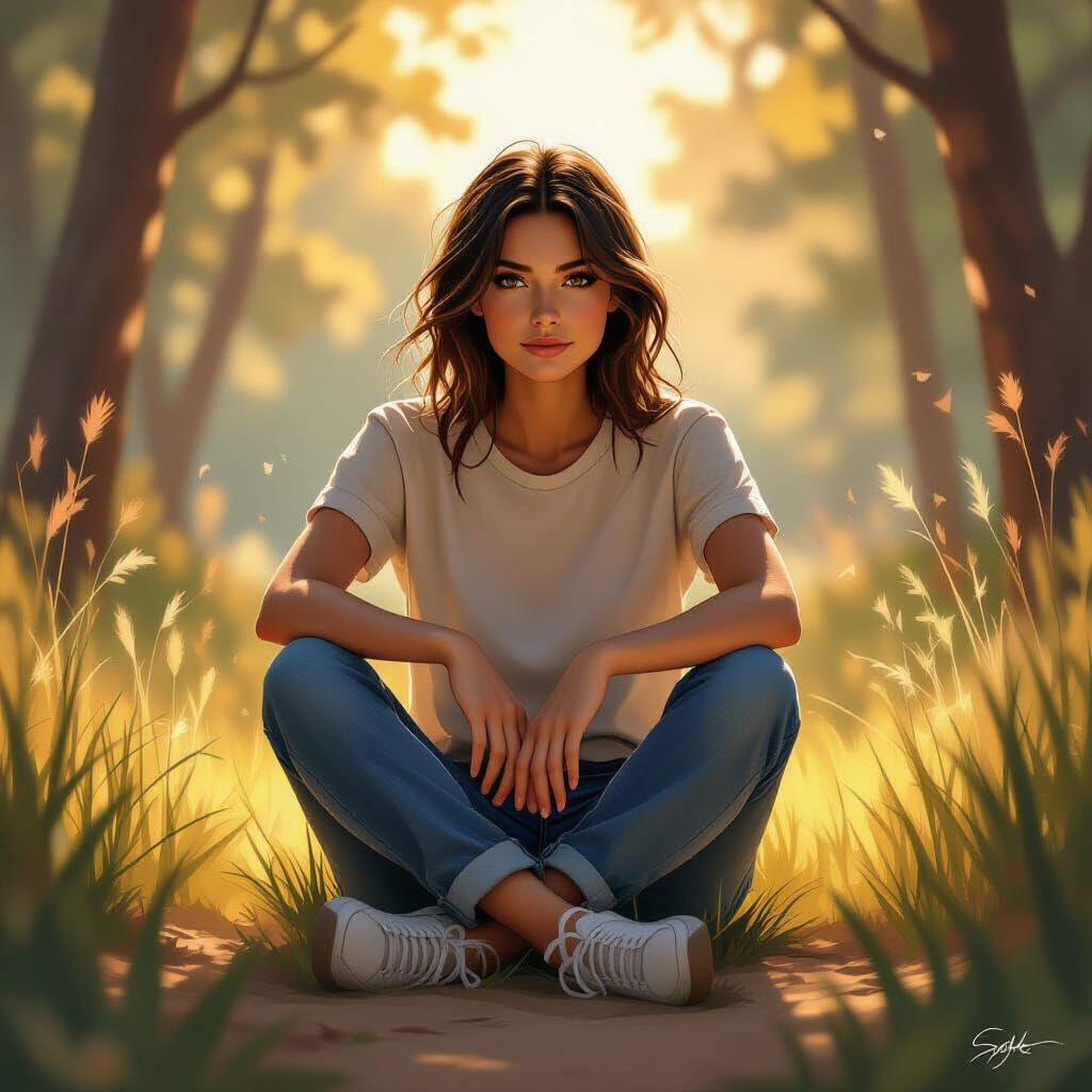 Person in Nature, Digital Painting with Traditional Textures