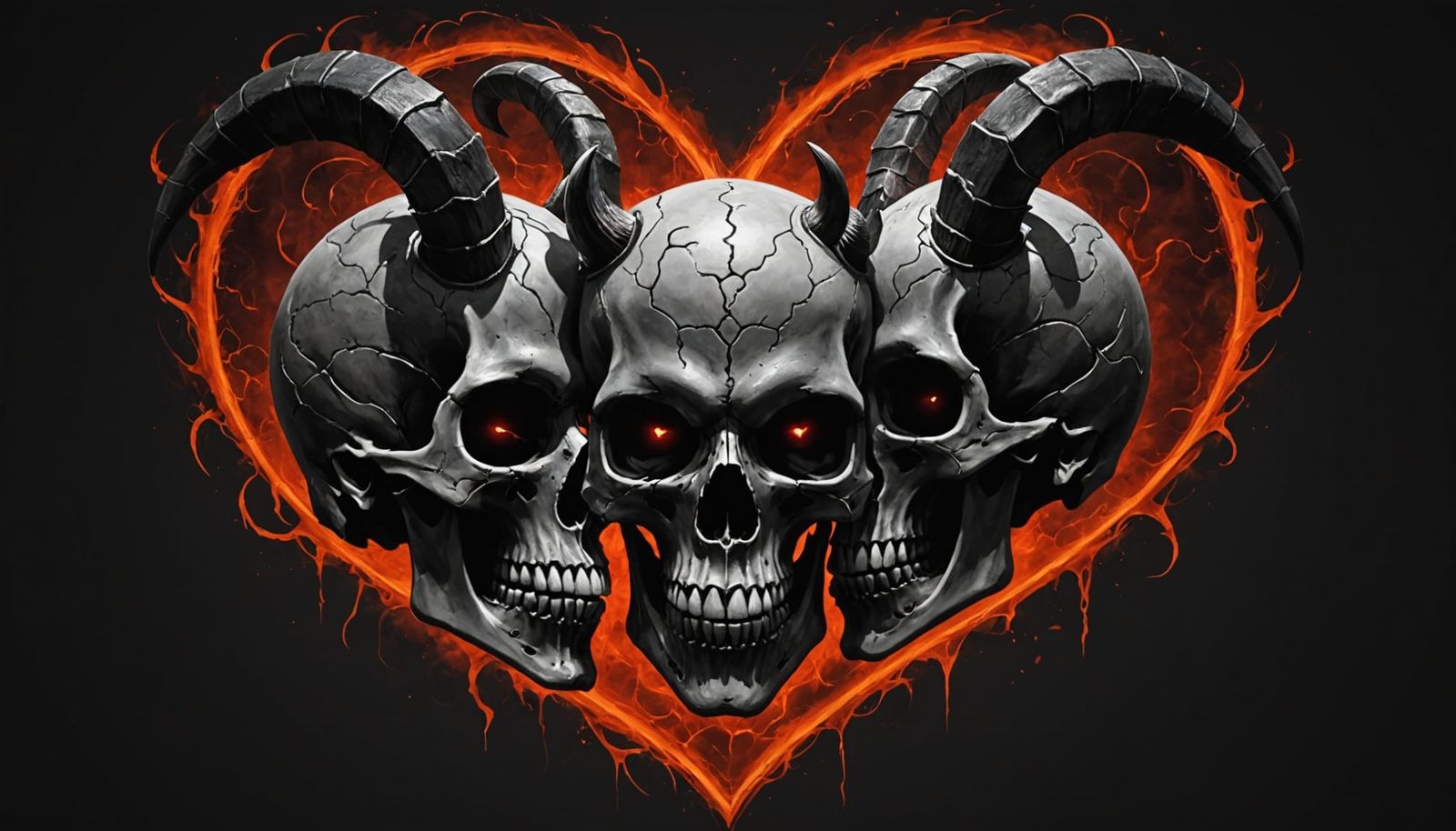 Two Demon Skulls in Realistic Love, Hinting a Heart Shape