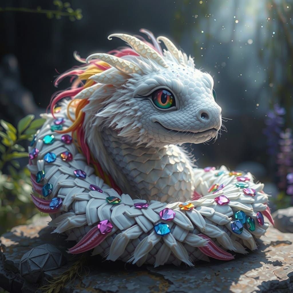 Whimsical White Snake in Vibrant Rainbow Glow
