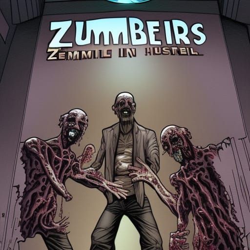 Zombies Invade Empty Hospital: Comic Book Art