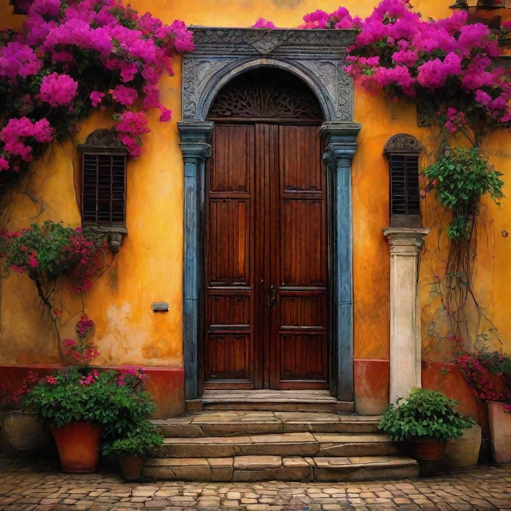 Colonial House Entrance with Bougainvilleas