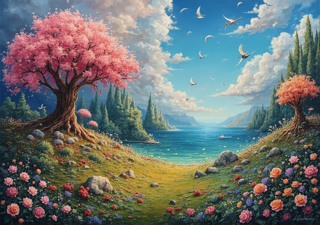 Utopian Dreamscape in Oil Painting Style