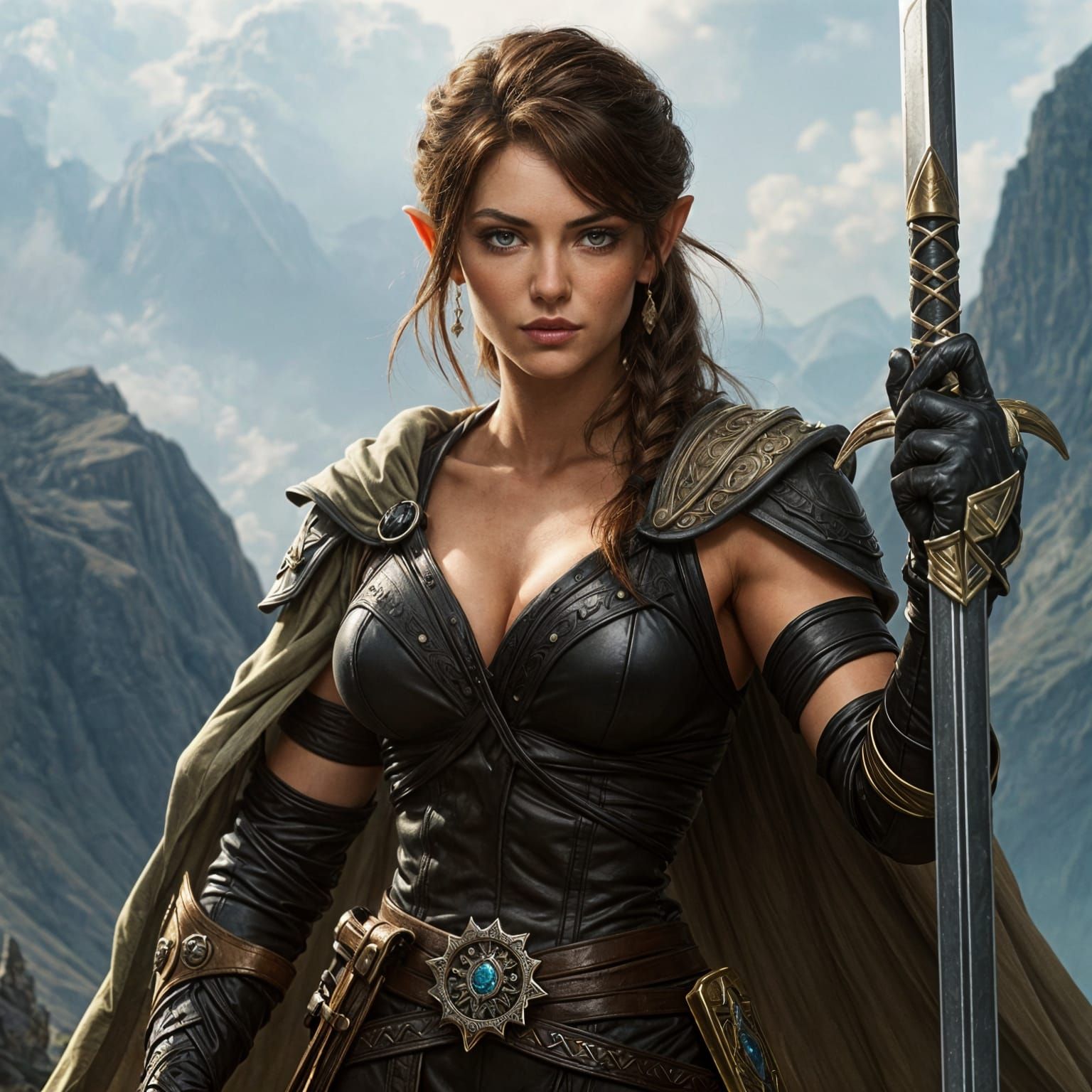 Fierce Half-Elf Warrior Digital Painting