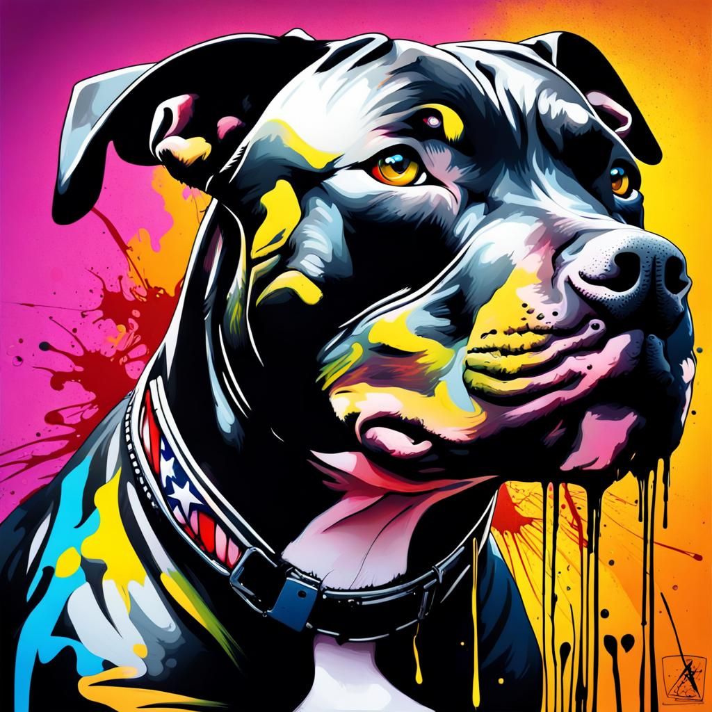 Black PitBull Terrier in Graffiti Splash Art Style