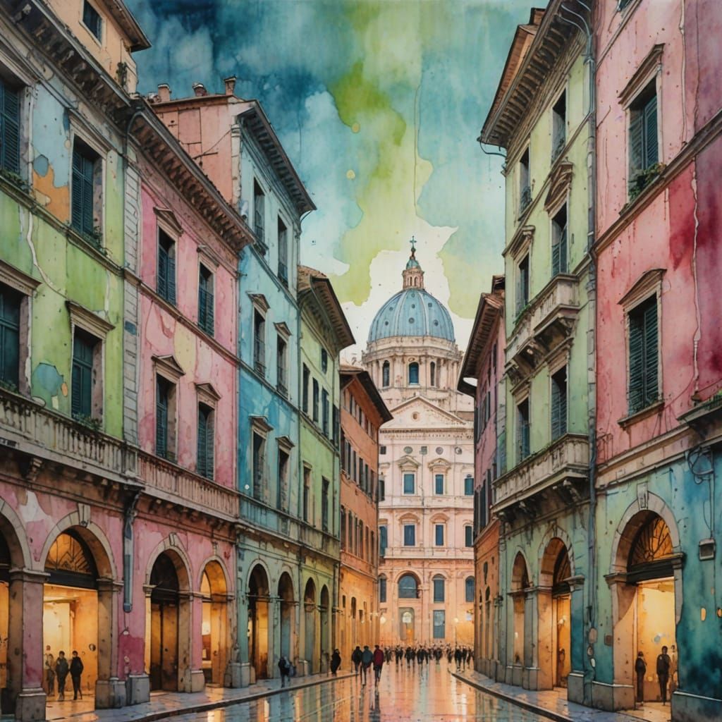 Distressed Modern Watercolour Portrait in Rome