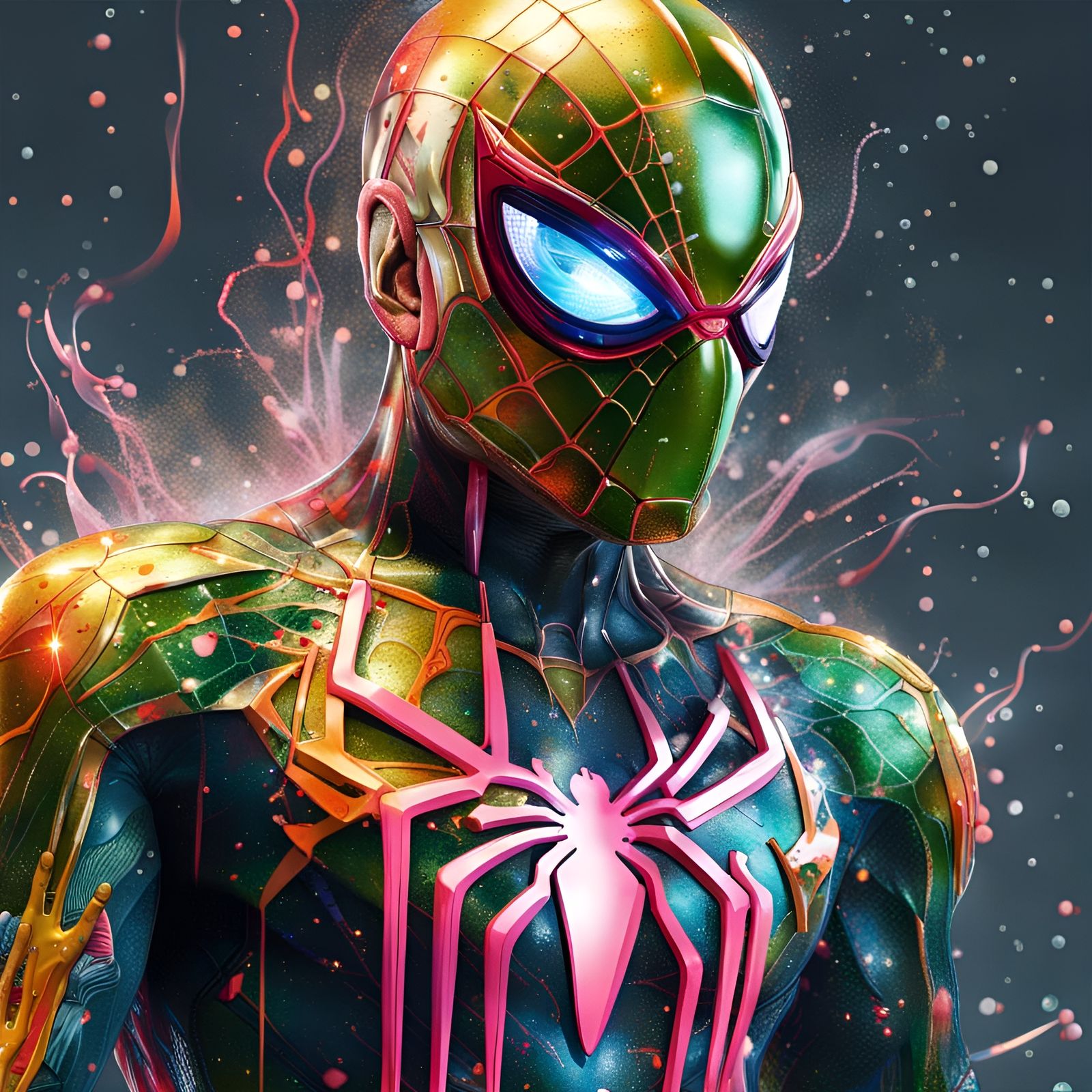 Hyperrealistic Spiderman Master Chief Hybrid in Watercolor