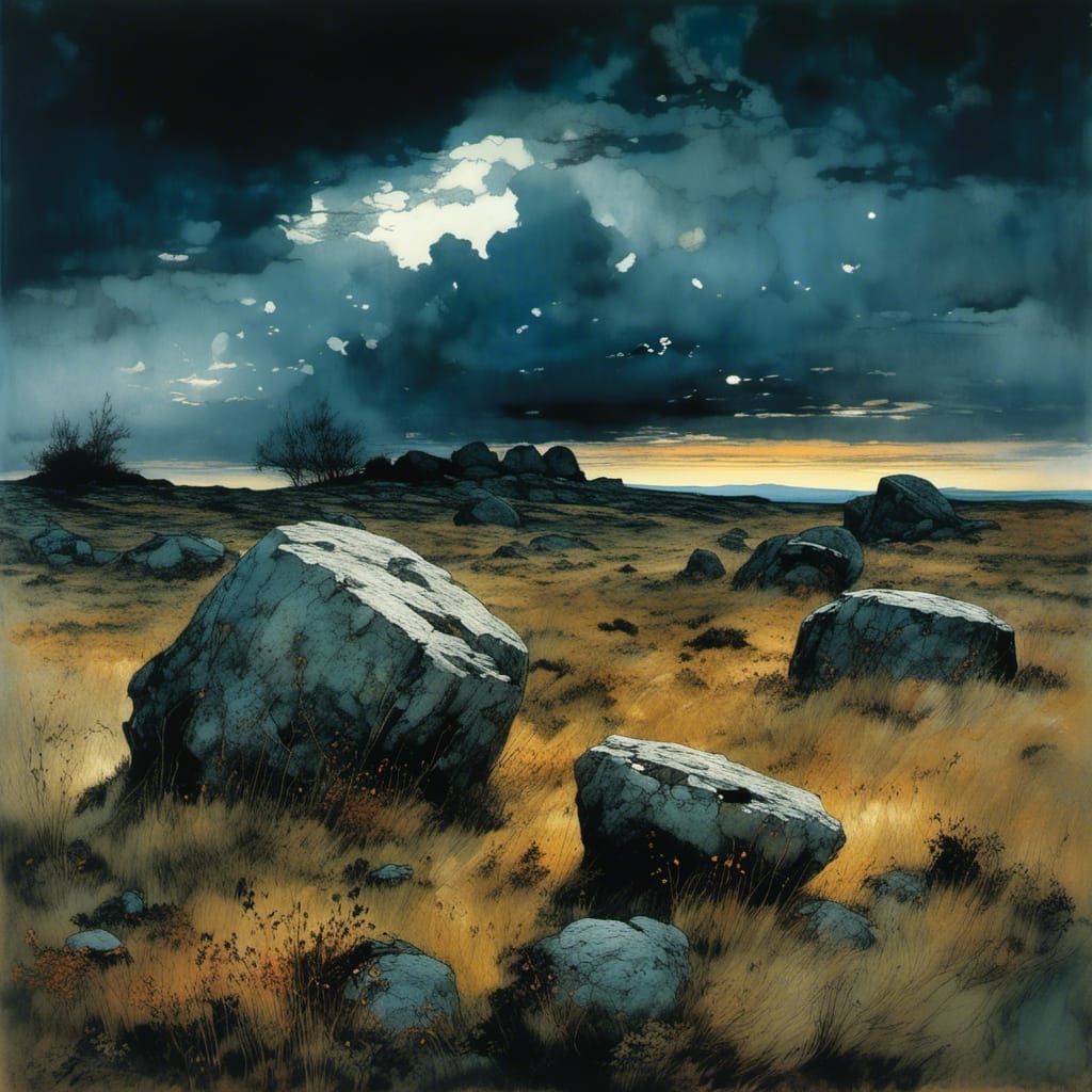 Dramatic Heath Landscape with Storm Clouds