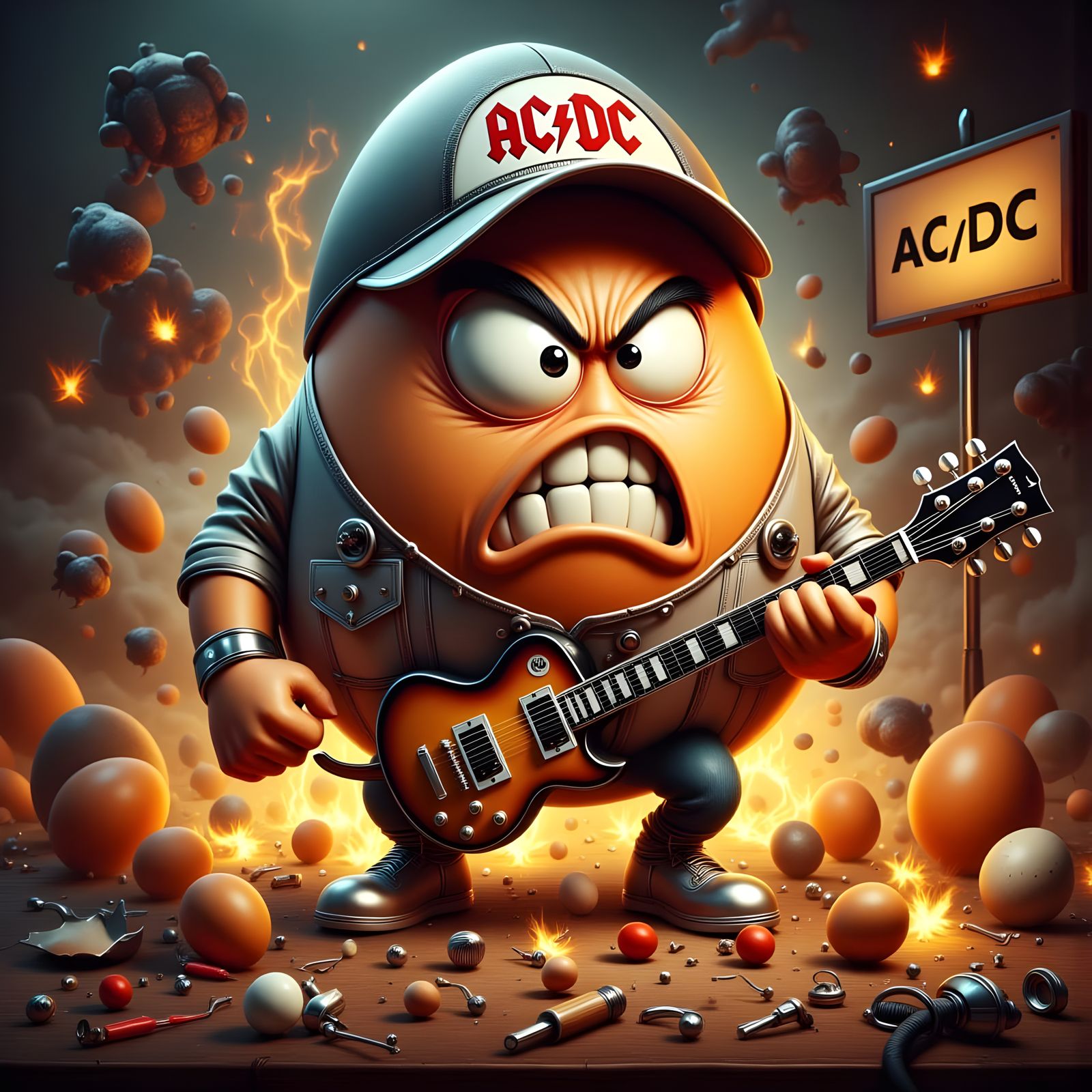 Angry Egg Rockstar in Retro Rockabilly Style