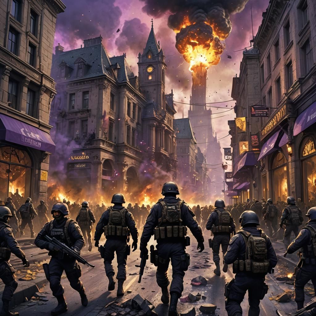 Dark Fantasy Soldiers Storm German City Street