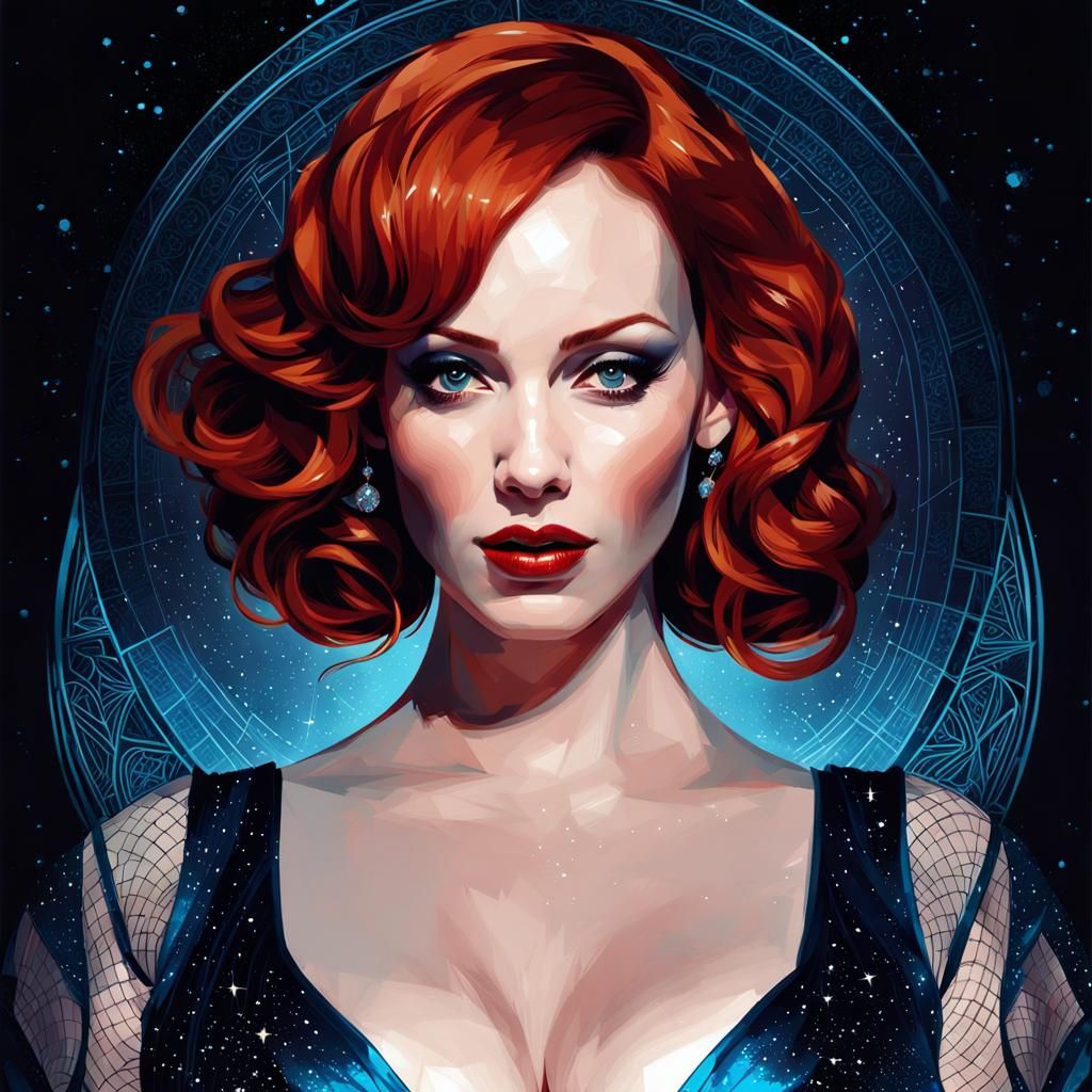 Christina Hendricks Portrait with Filigree and Aura