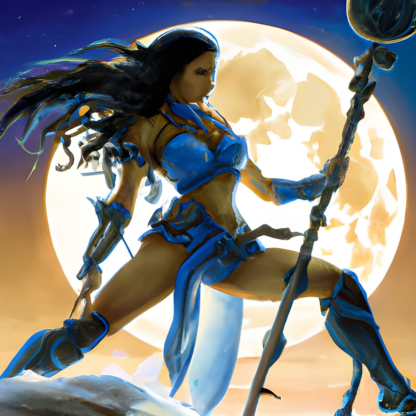 Barefoot Priestess Warrior with Moon Goddess Magic