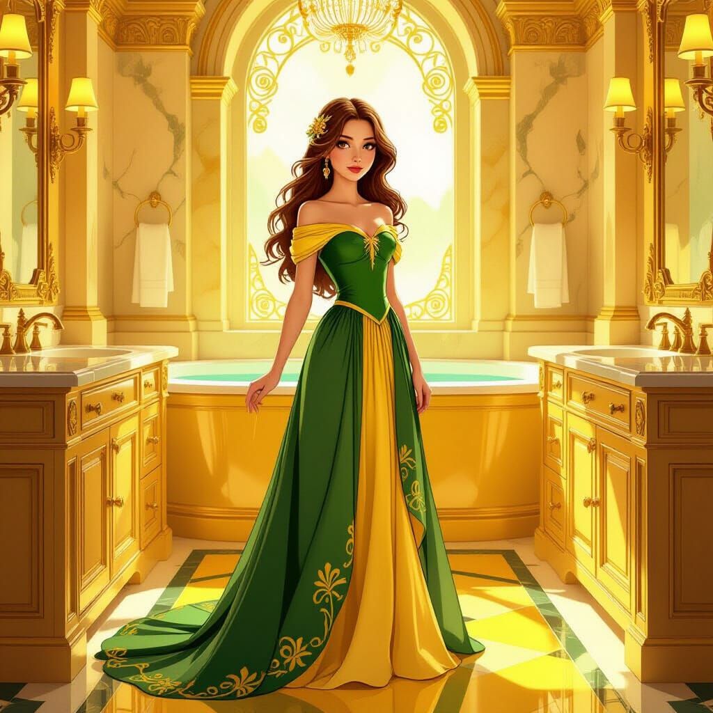 Princess in Luxurious Bathroom: Art Nouveau Digital Art