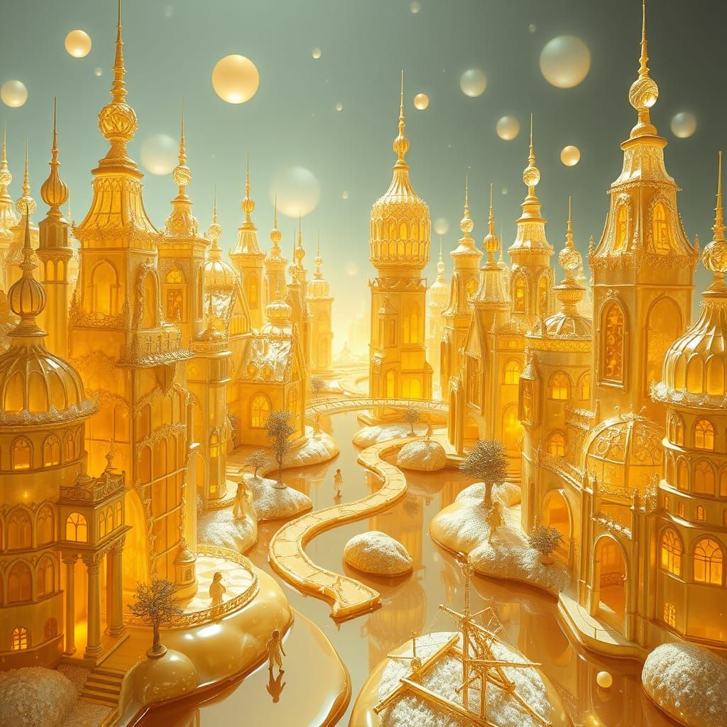 Whimsical Honey Cityscape with Sugar Figures