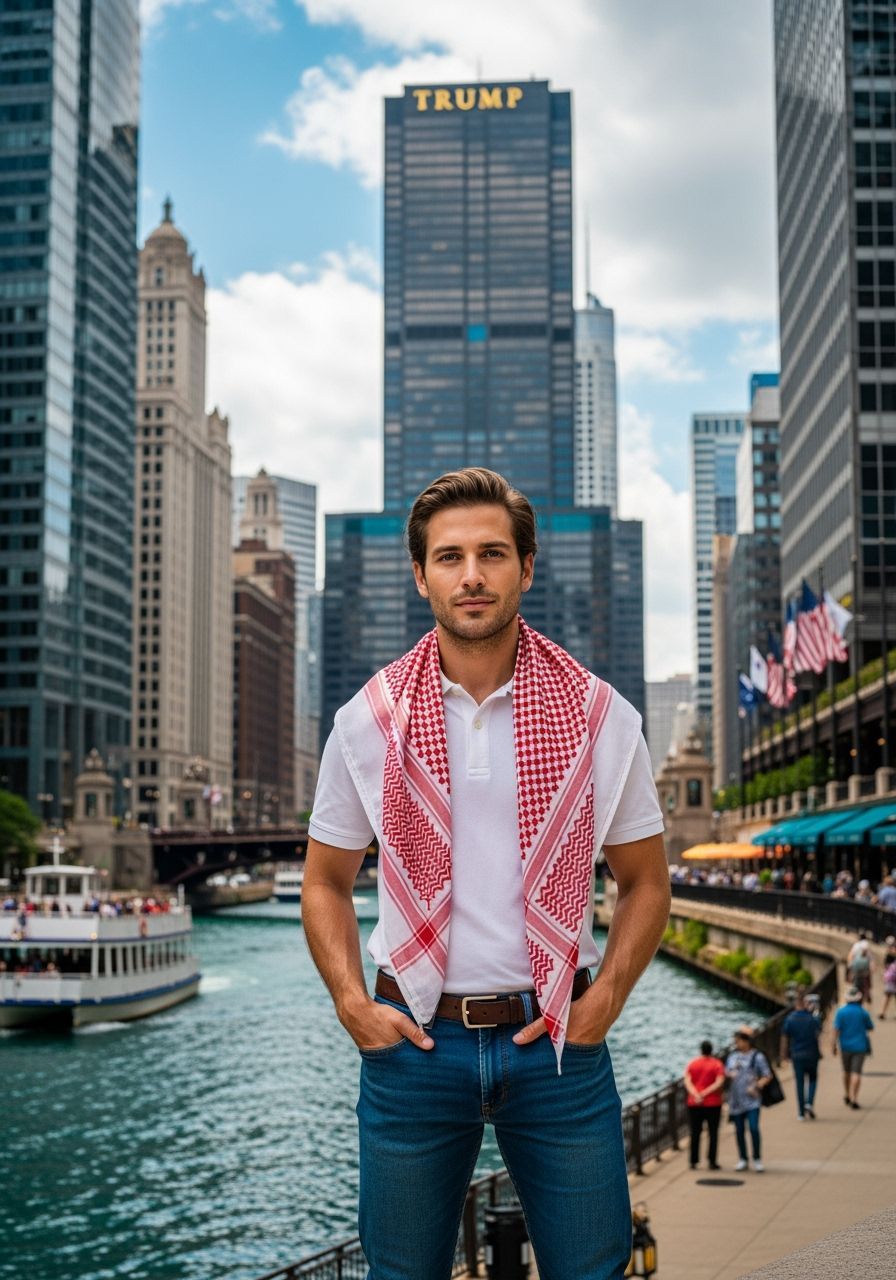 Man on Chicago Riverwalk in Photorealistic Style