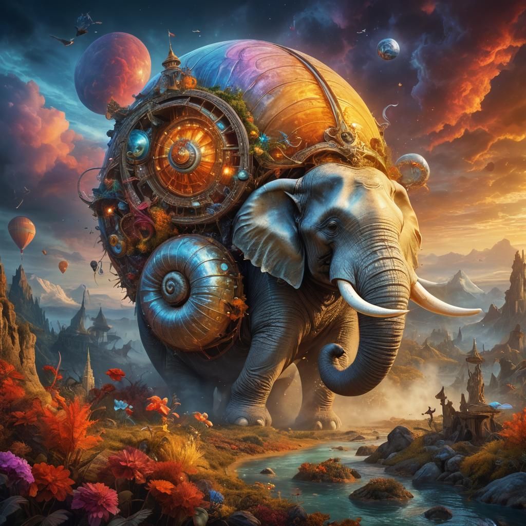 Elephant in Snail Shell: Surreal Digital Art
