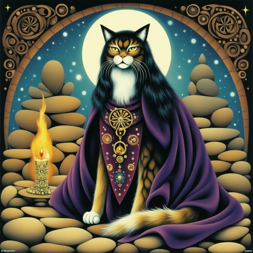 Mystical Sorceress Cat in Dreamlike Fantasy Style