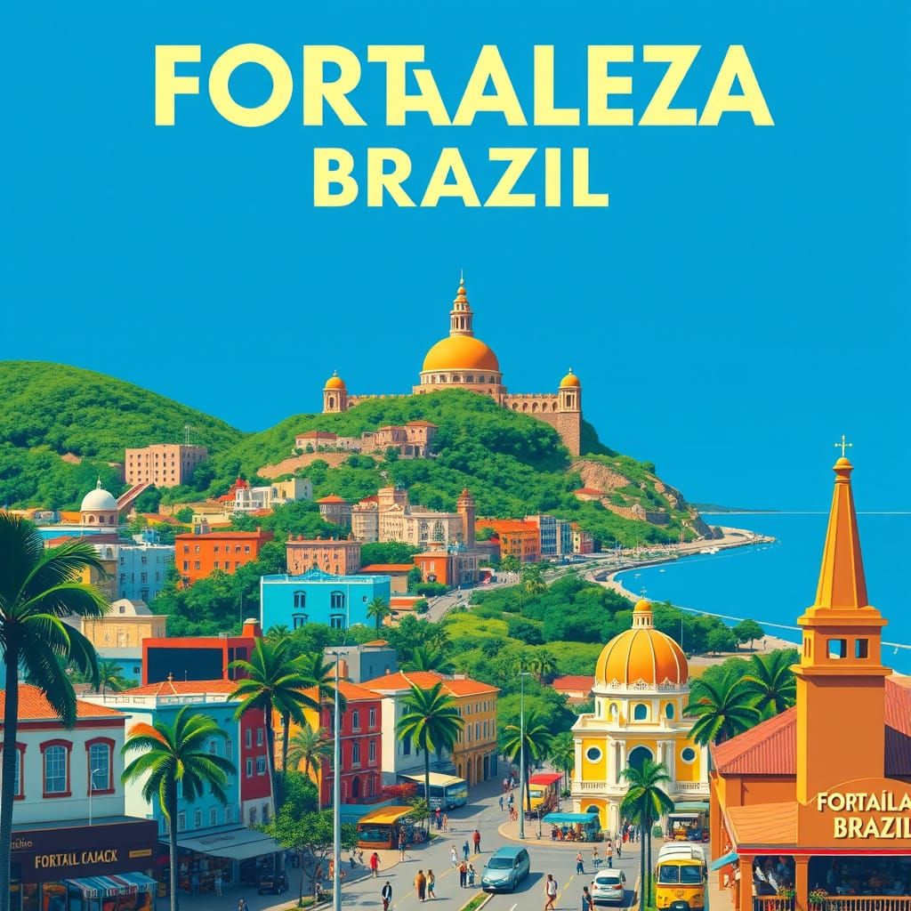 Fortaleza Brazil: Vintage Art Deco Travel Poster