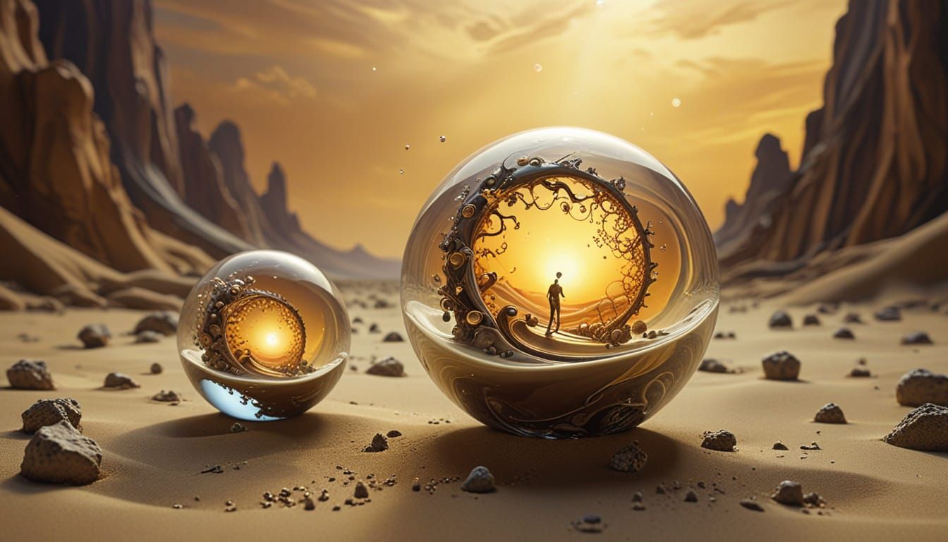 Intricate Glass Orbs Rising in a Galactic Sphere