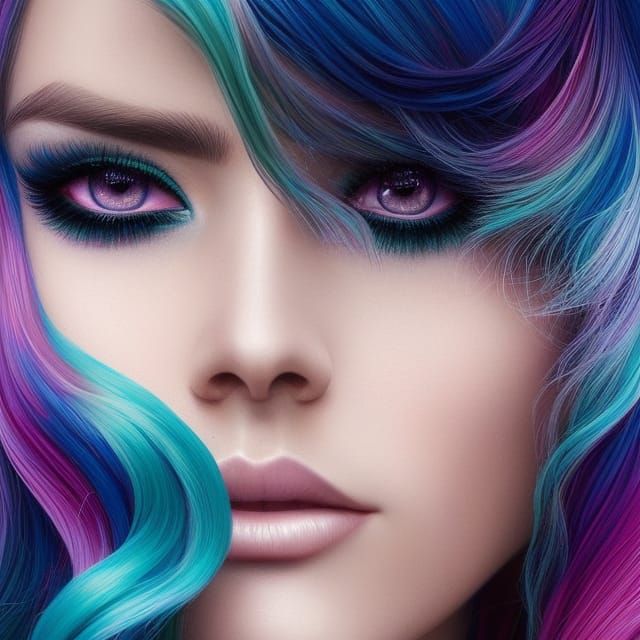 Rainbow Hair Portrait in Digital Art Style