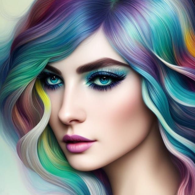 Rainbow Hair Portrait in Digital Art Style