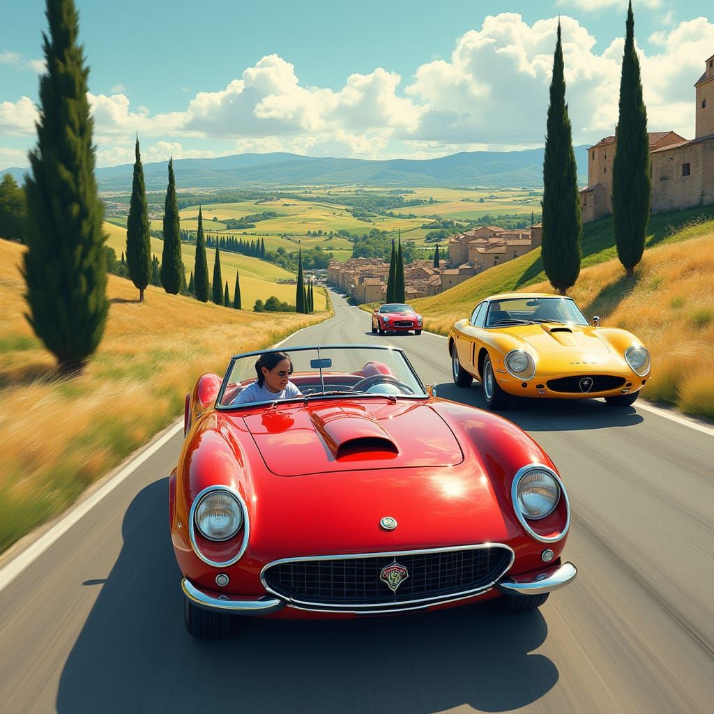 Vintage Italian Sports Car Race in Futuristic Style