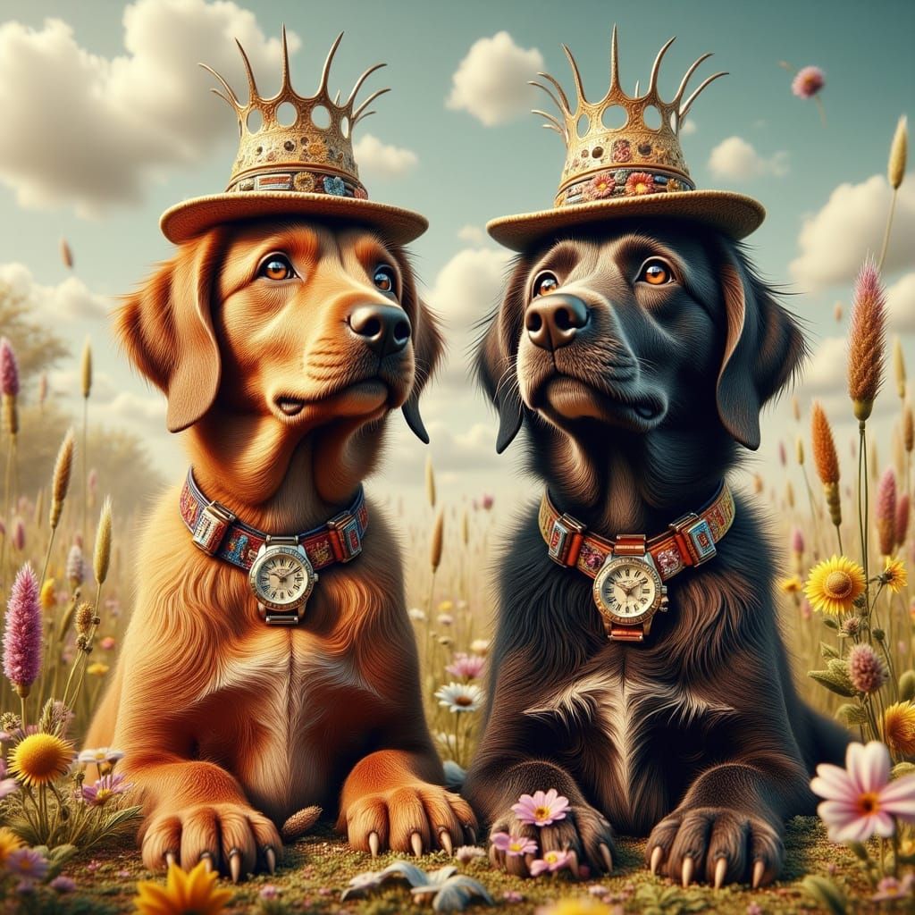 Dogs Guarding Time: Whimsical Art Inspired by Loish