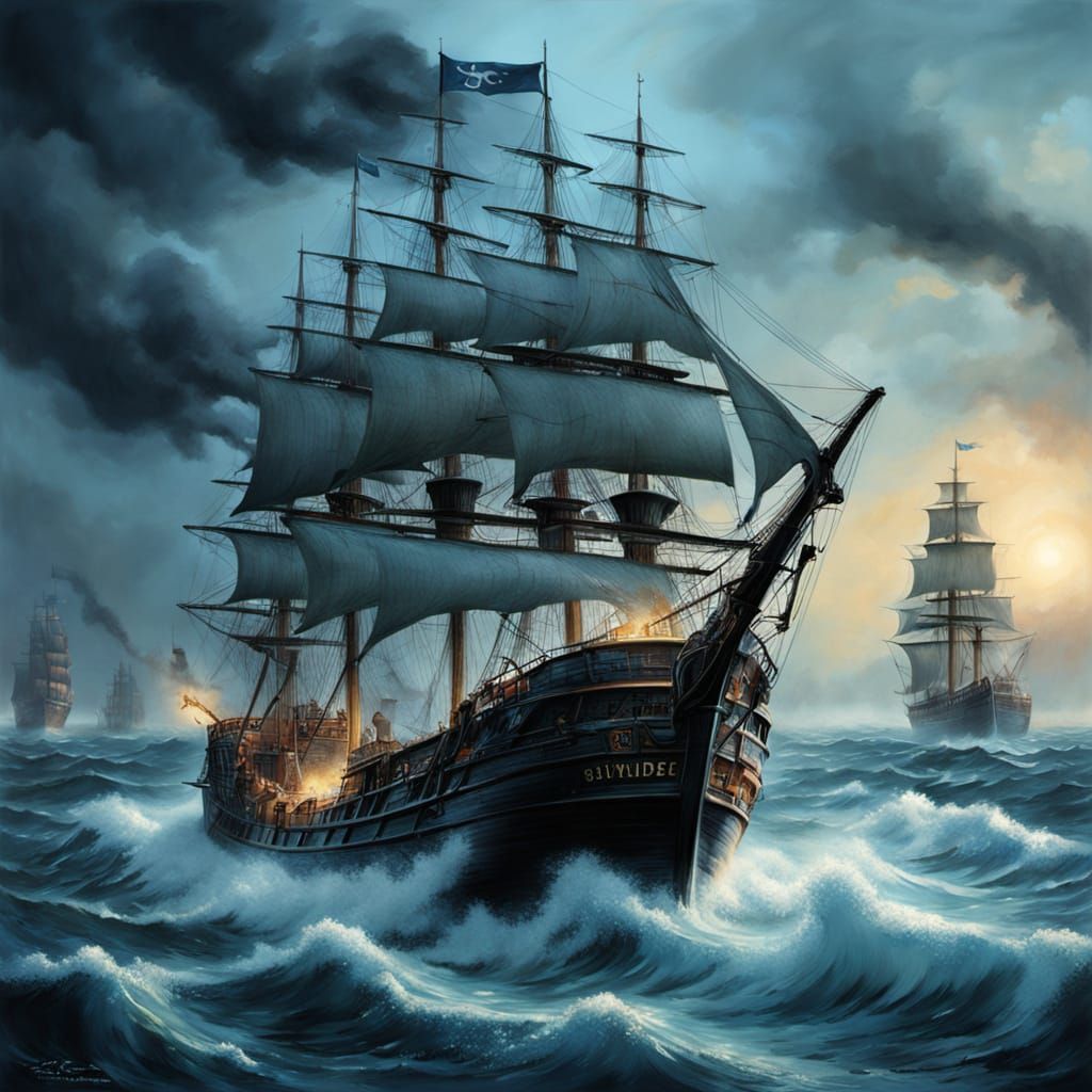 Photorealistic Pirate in Stormy Seas
