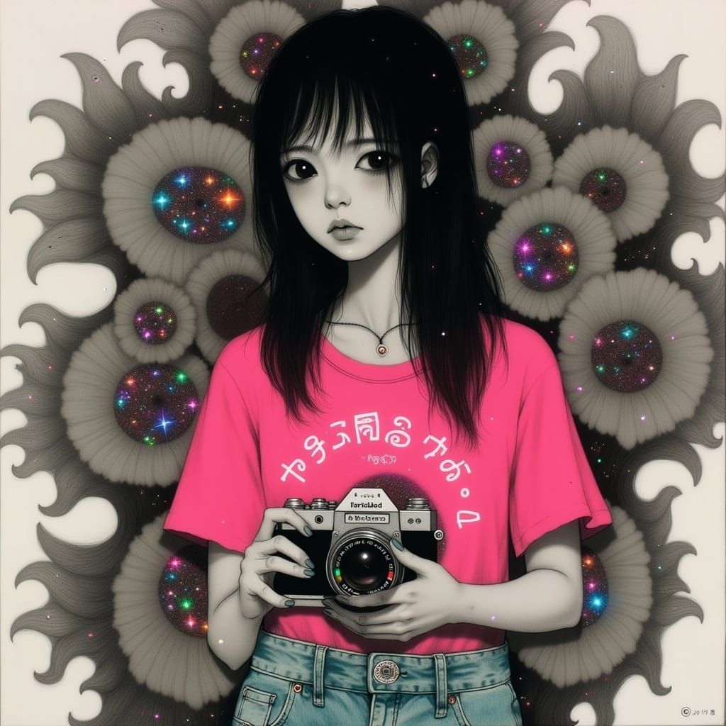 Enigmatic Young Woman Lost in Thought with Vintage Camera