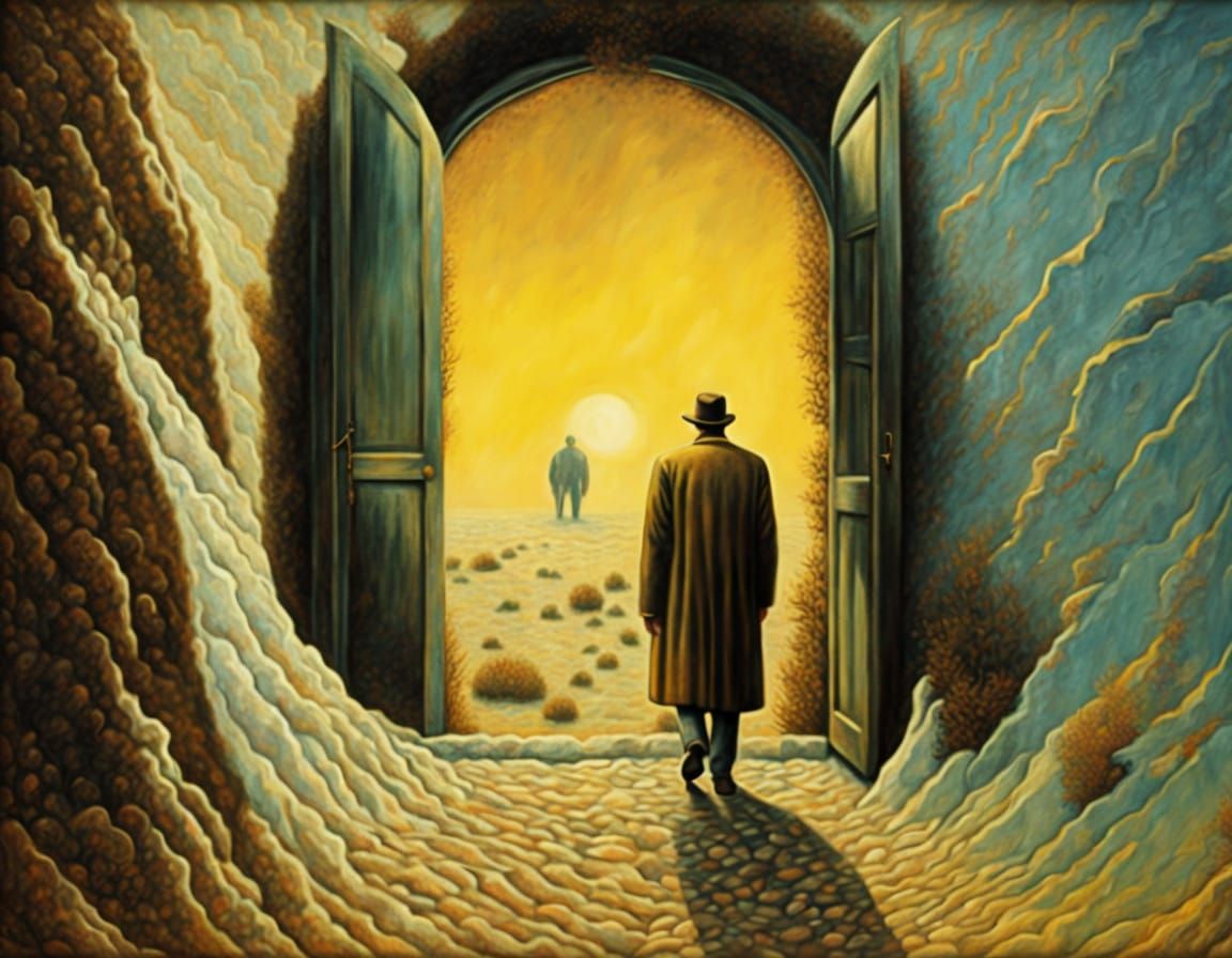 Surrealist Masterpiece: Split Realms and Grotesque Horizons