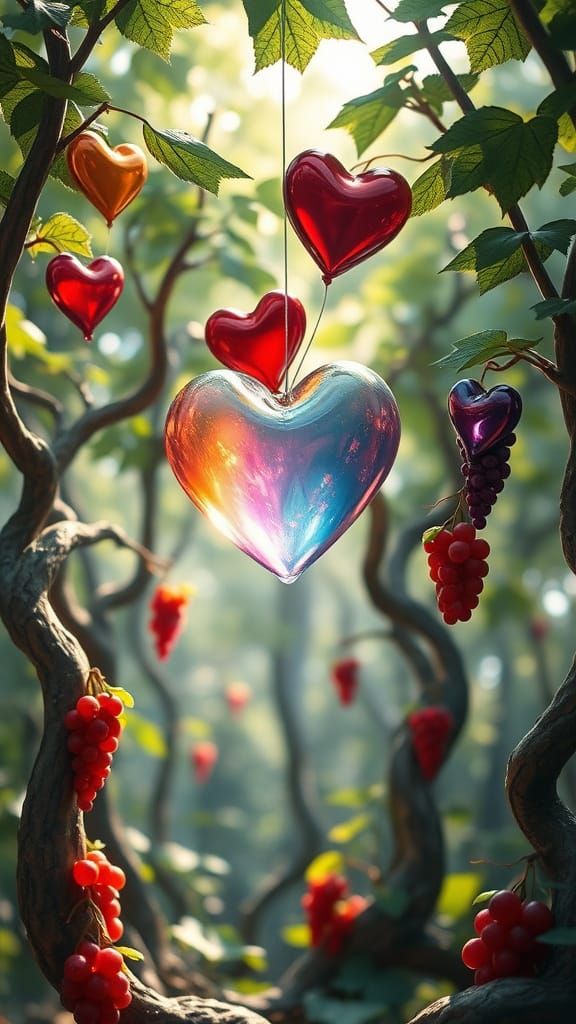 Whimsical Glass Heart in Enchanted Forest