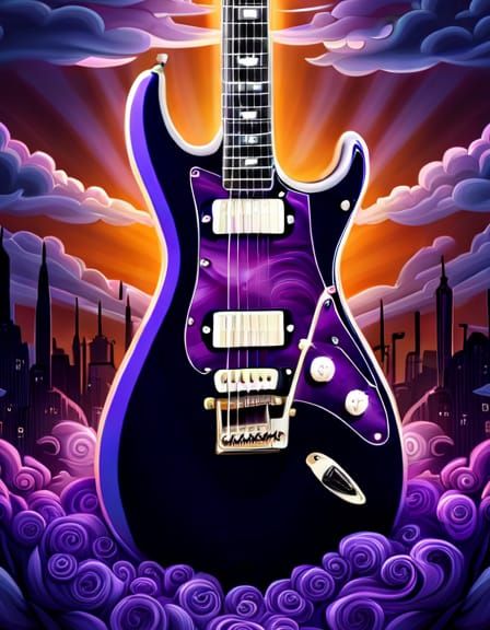 Detailed Purple Electric Guitar in Fantasy Art Style