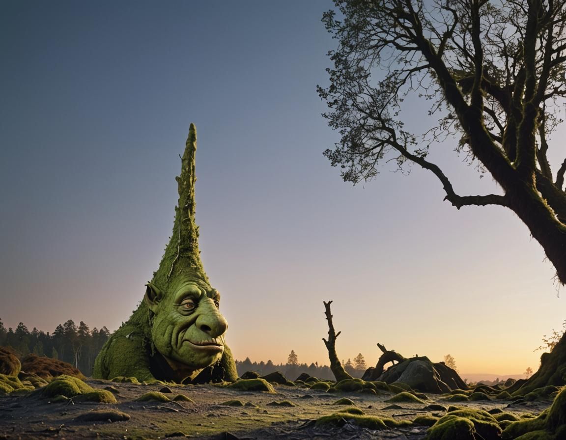 Ogre Sniffing in Mystical Forest: Expressionist Oil Painting