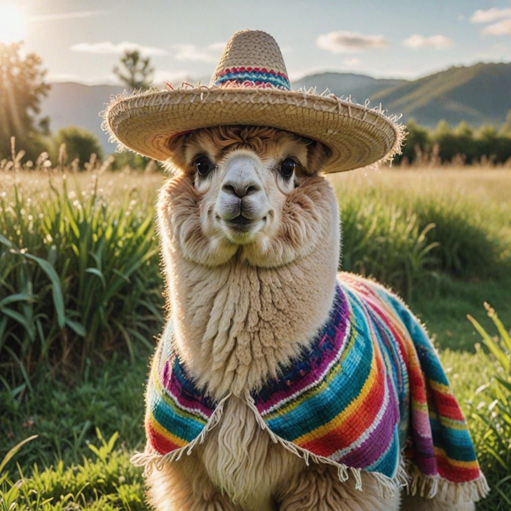 Proud Alpaca in Sombrero, Watercolor Painting